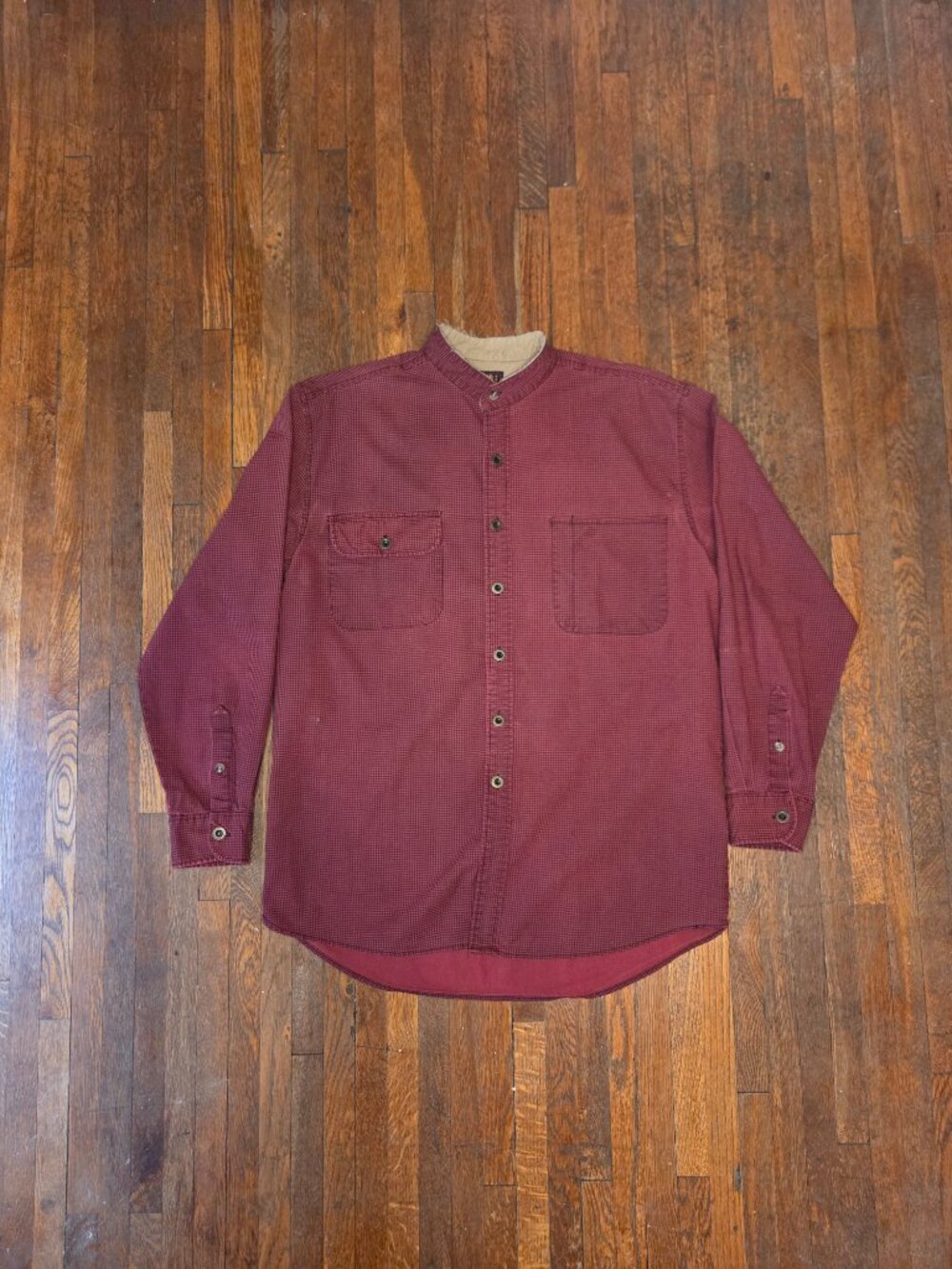 Vintage 90’s Faded Glory Red Houndstooth Collarless Long Sleeve Shacket